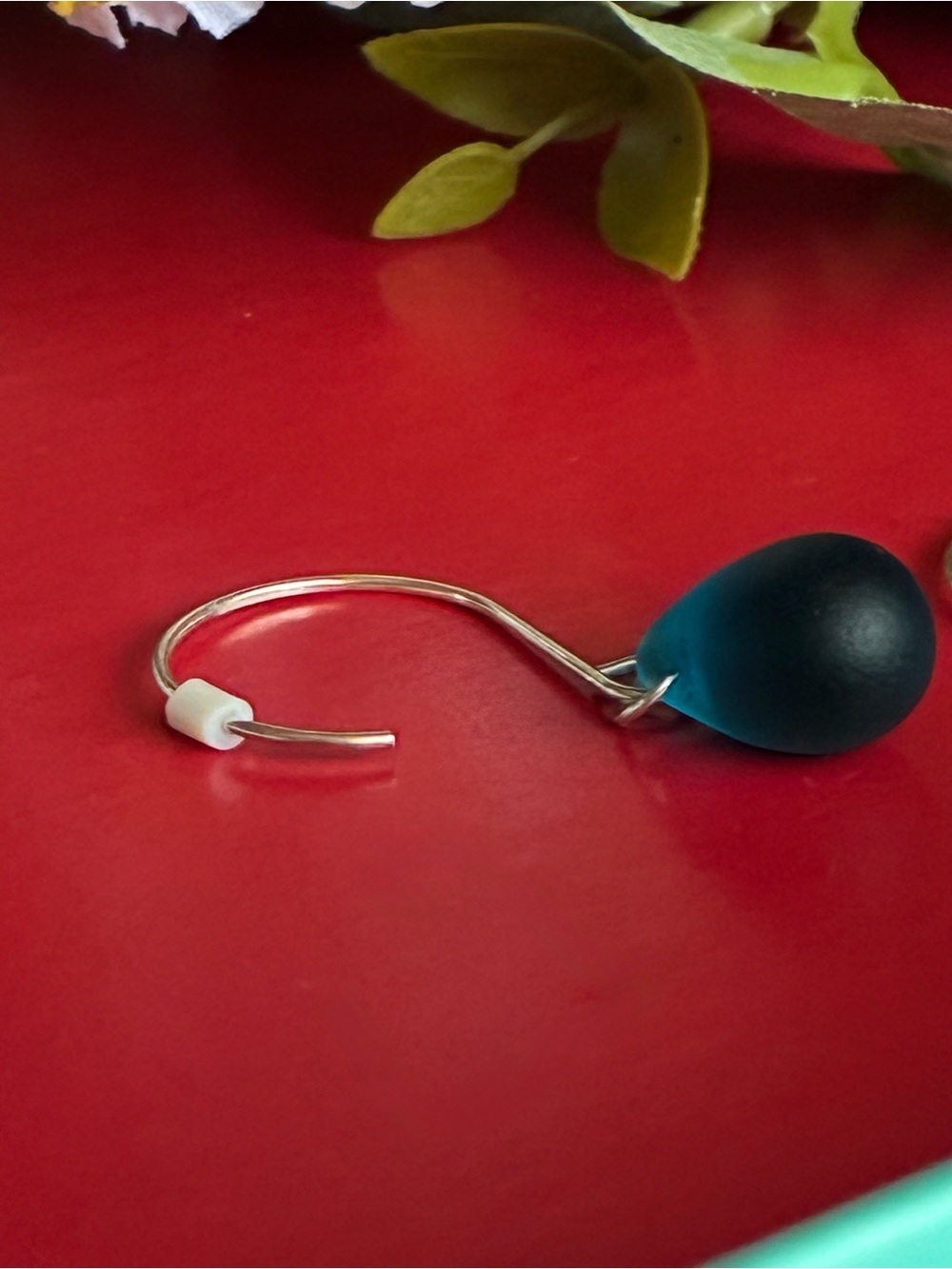 925 Silver Earrings,Teardrop Hook Earrings in Deep Teal - Picture 6 of 6